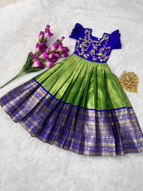 Kids gown silk green Kids ethnic wear manufacturer in Gandhinagar